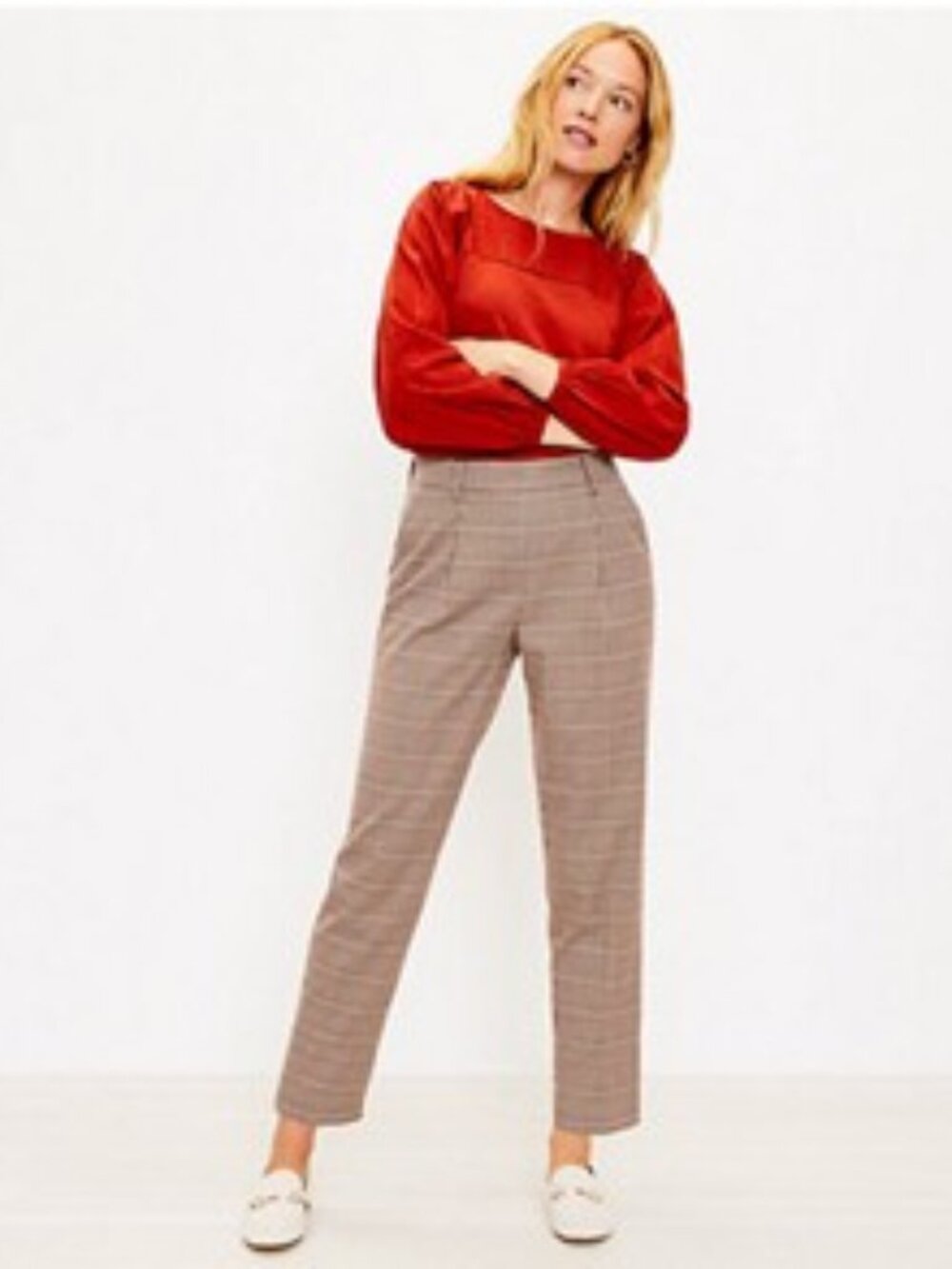 LOFT Pull On Tapered Plaid Pants XLP